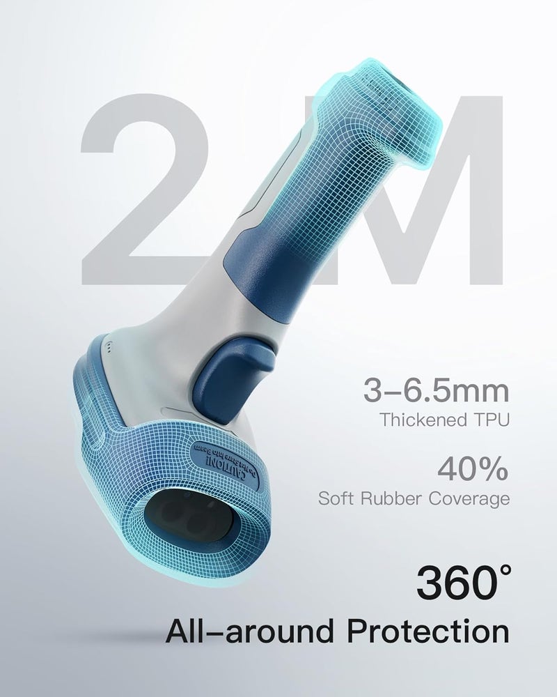 Inateck ماسح الباركود بلوتوث، ماسح باركود لاسلكي 2D، محول بلوتوث 5.0 و 2.4Ghz، قارئ 3 في 1، يدعم باركود GS1، BCST-73 أزرق أبيض - Image 5